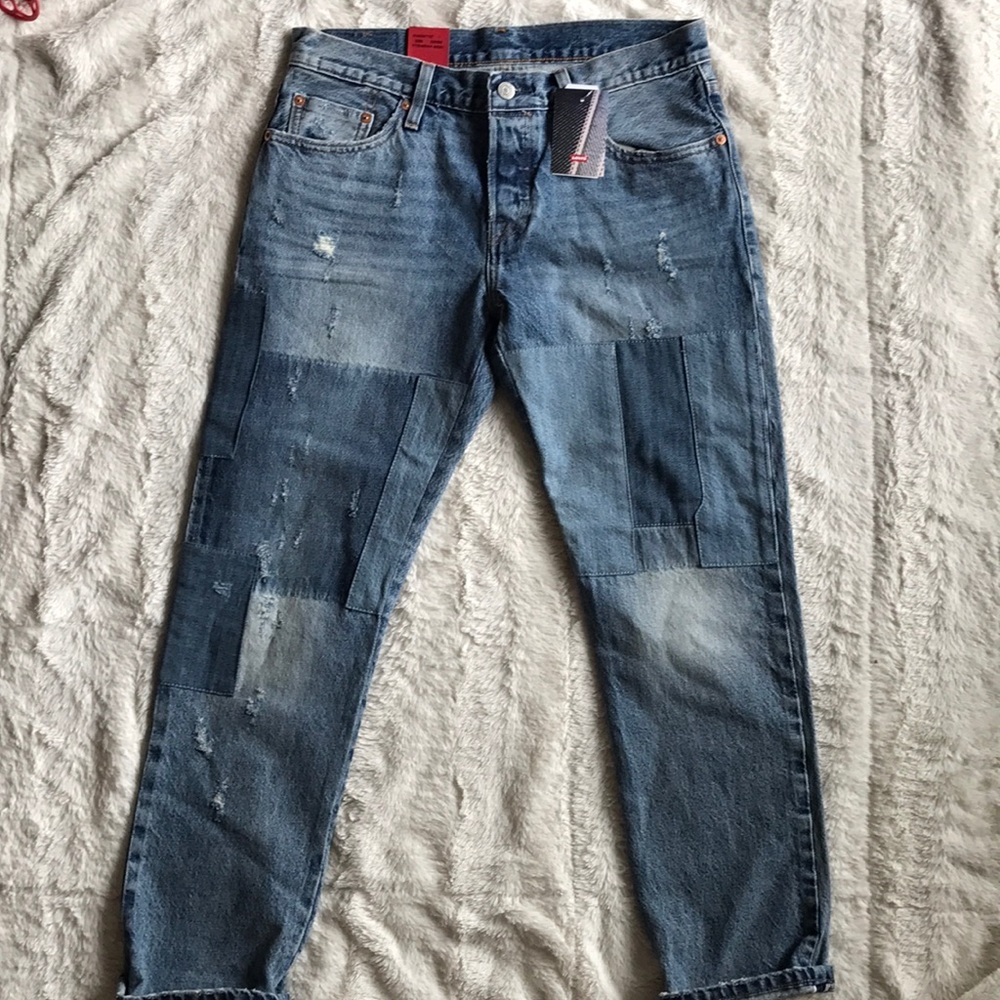 cropped, patchwork Levi's